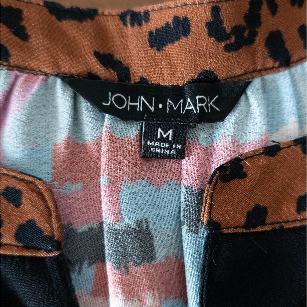 JOHN MARK Multicolor Geometric Floral Embroidered 3/4 Length Sleeve Top SIZE M - Picture 6 of 11